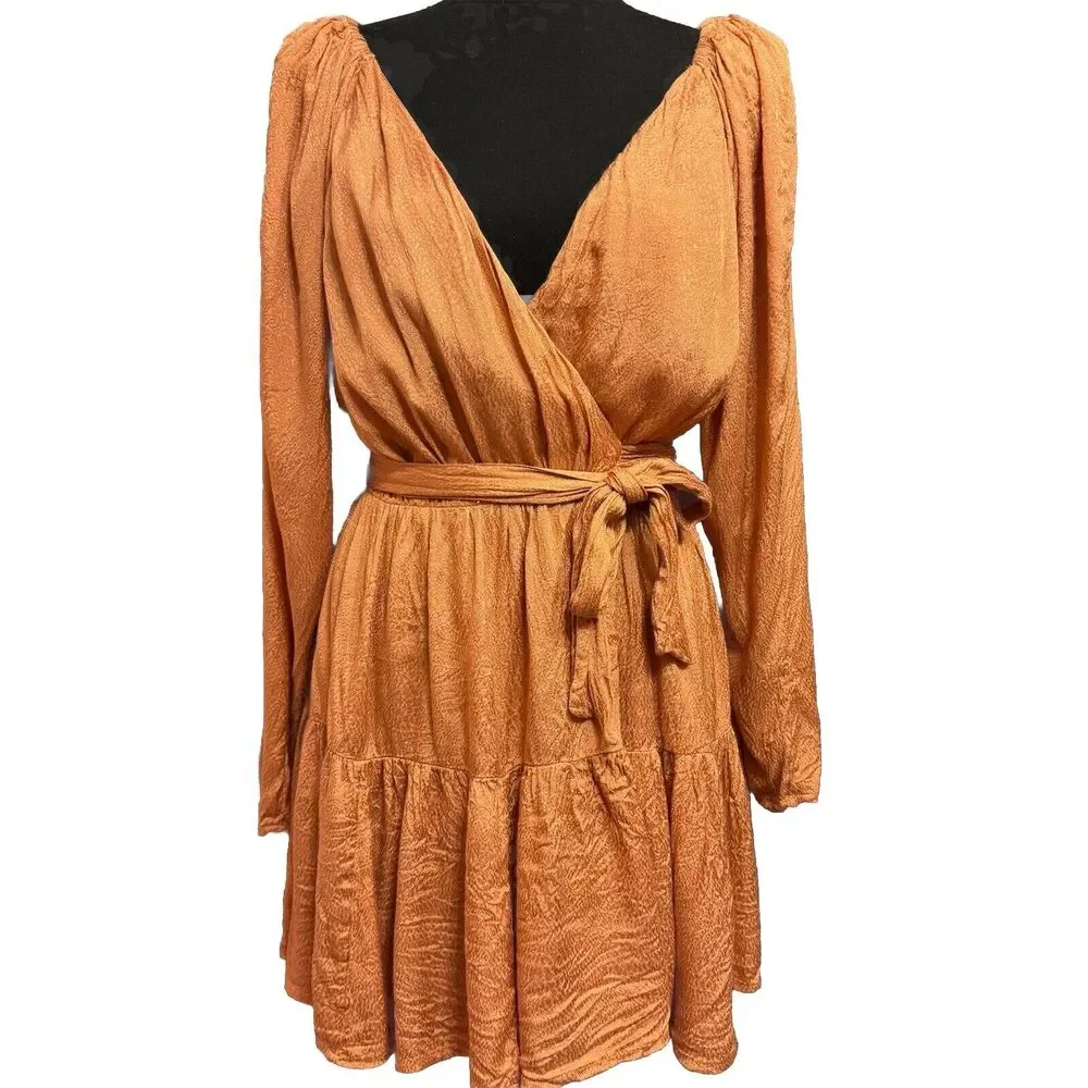 Lovers And Friends Dress Small Golden True Wrap Mini Chic Cocktail Party Date - Picture 1 of 5